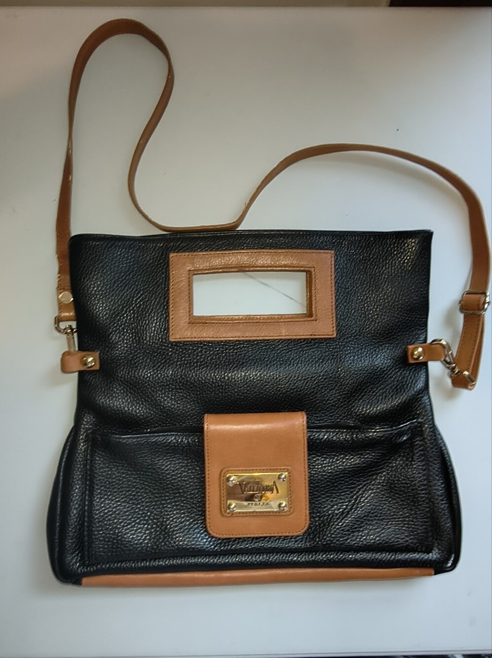 Valentina Black with Tan Trim Crossbody Bag